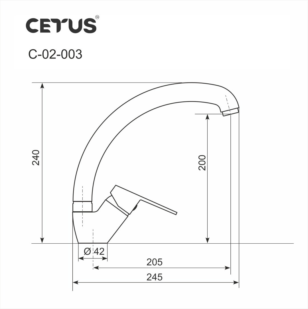 Смеситель для кухни CETUS С-02-003, латунь, цвет серый купить,NaN