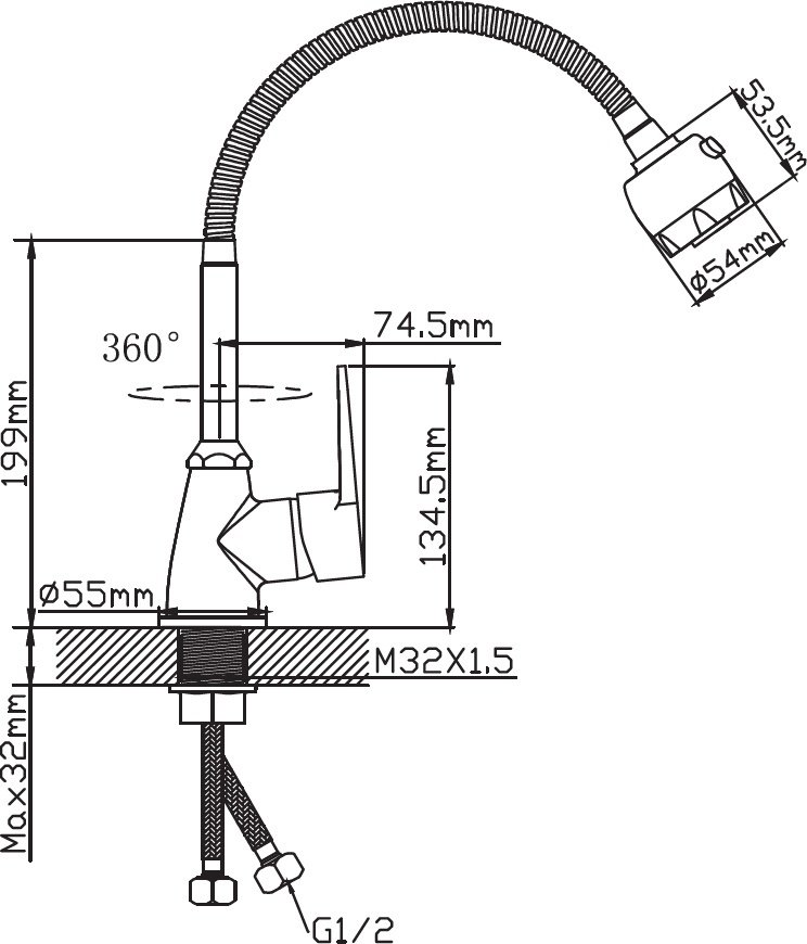 Смеситель с гибким изливом Potato P36270N, цинк, цвет хром купить,15100