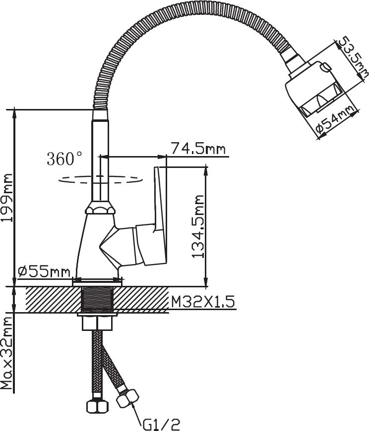Смеситель с гибким изливом Potato P36270N, цинк, цвет хром купить,15100