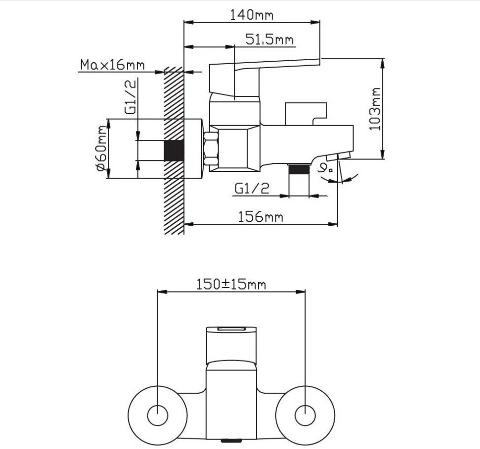 Смеситель для ванны Potato P3030-6, цинк, цвет черный купить,51800