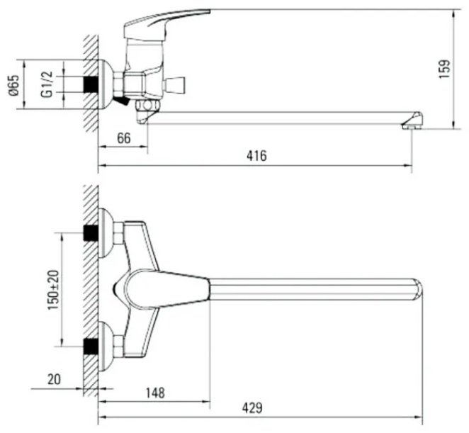 Смеситель для ванны Potato Р2204, латунь, цвет хром купить,30400