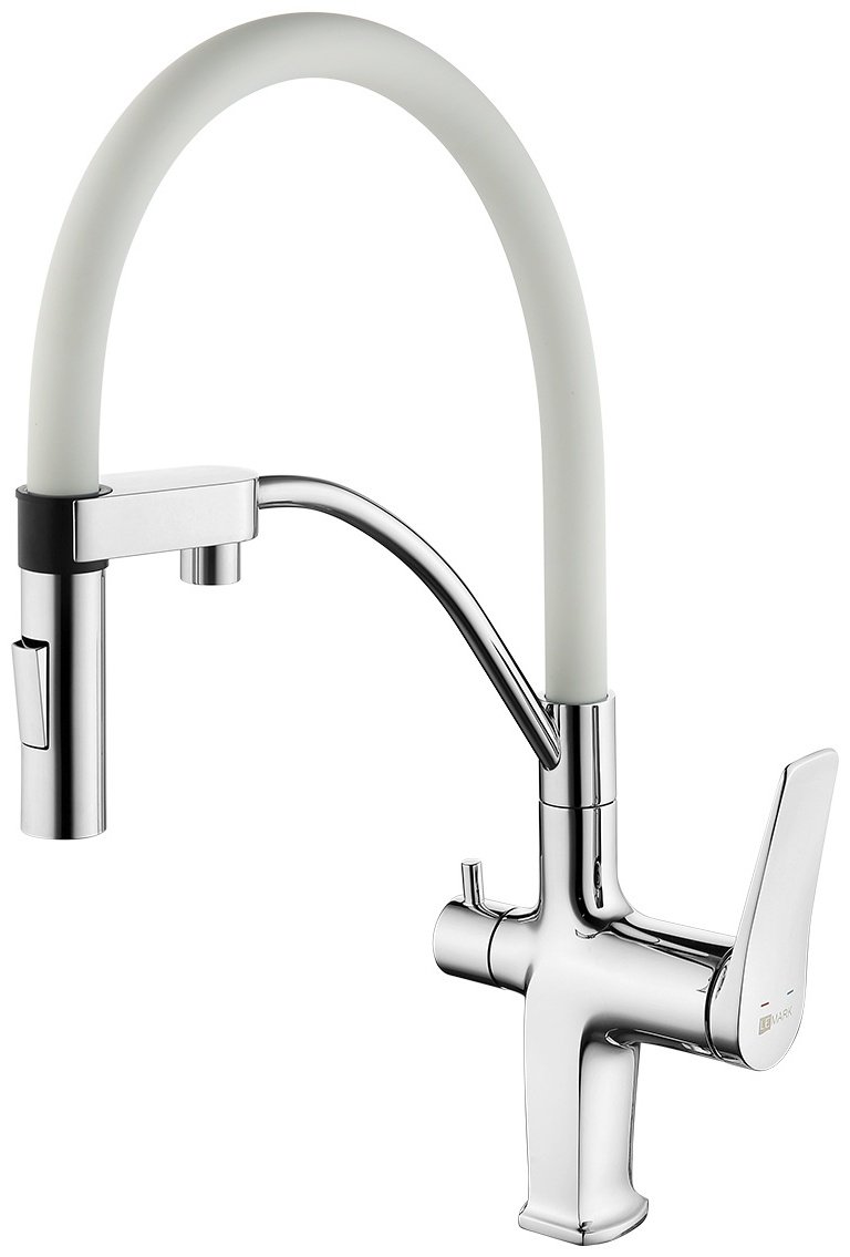 Смеситель с гибким изливом Lemark LM3074, латунь, цвет белый, хром