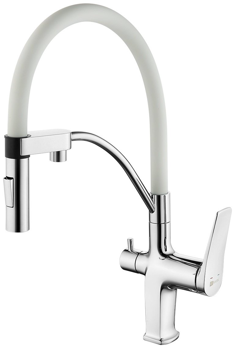 Смеситель с гибким изливом Lemark LM3074, латунь, цвет белый, хром купить,NaN
