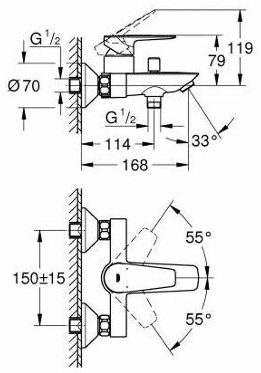 Смеситель для ванны Grohe BauEdge 23604001, латунь, цвет хром купить,NaN