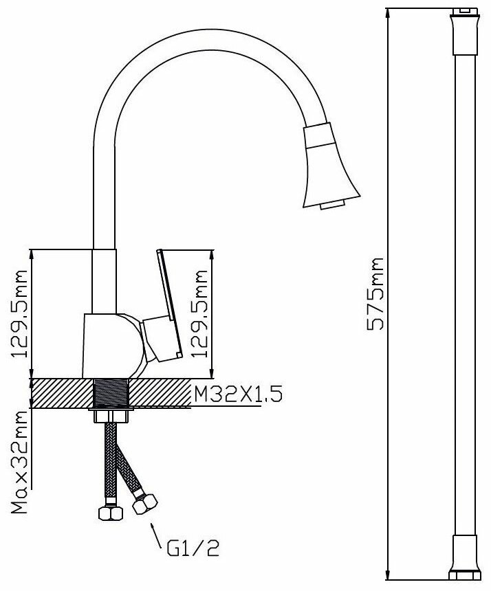 Смеситель с гибким изливом Potato P59238-19, латунь, цвет серый купить,43900