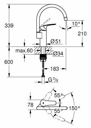 Смеситель для кухни (мойки) Grohe Eurosmart 33202003, однозахватный купить,82600