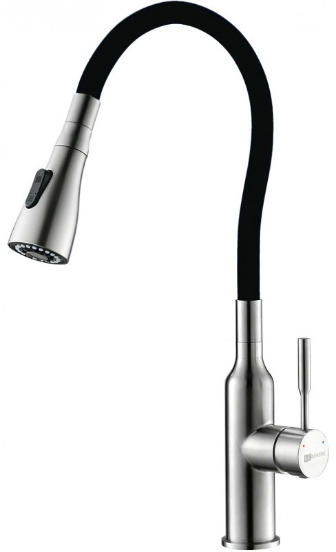 Смеситель с гибким изливом Lemark LM5082S, нержавеющая сталь, цвет черный, хром купить,NaN