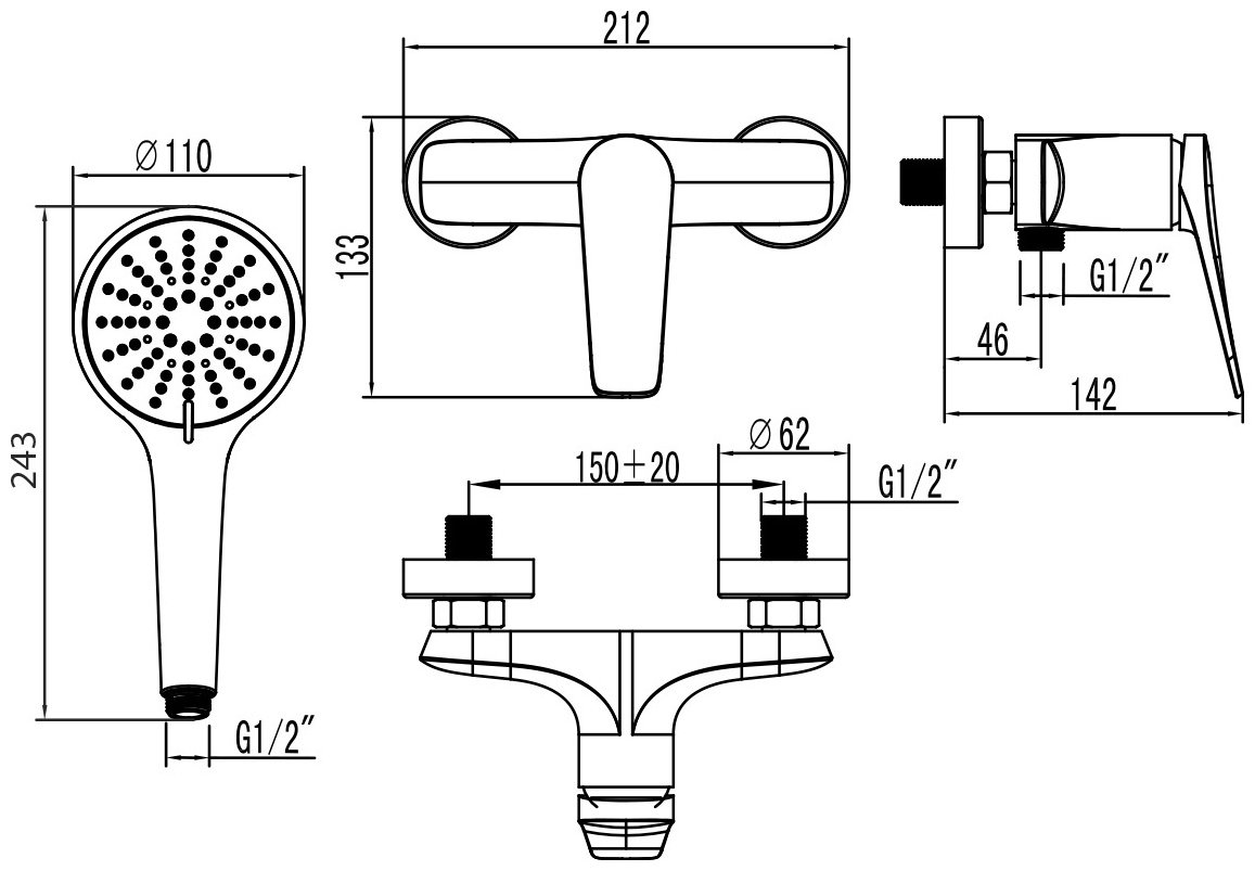 Смеситель для душа Lemark LM3703GM, однозахватный купить,87920