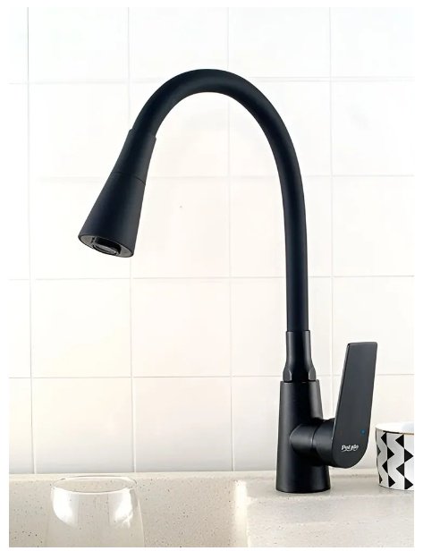 Смеситель с гибким изливом Potato P41167-6, латунь, цвет черный купить,30400