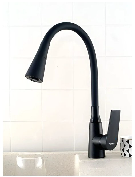 Смеситель с гибким изливом Potato P41167-6, латунь, цвет черный купить,30400