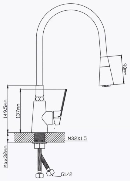 Смеситель с гибким изливом Potato P41167-6, латунь, цвет черный купить,30400