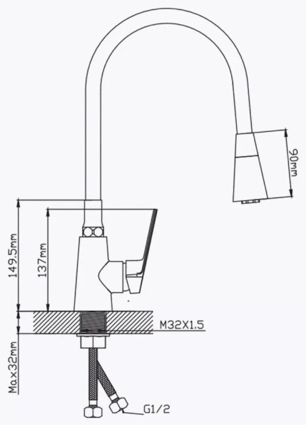 Смеситель с гибким изливом Potato P41167-6, латунь, цвет черный купить,30400