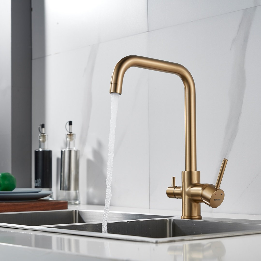 Смеситель для кухни Shevanik S228G, латунь, цвет золотой, сатин купить,NaN