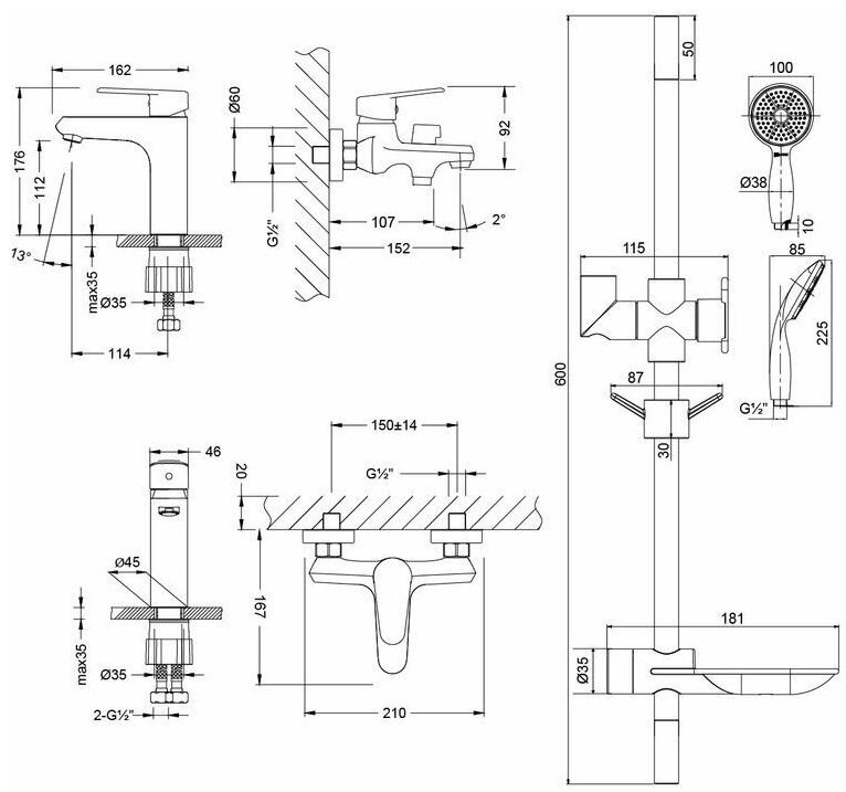 Комплект смесителей Lemark LM0380C, латунь, цвет серебристый купить,NaN