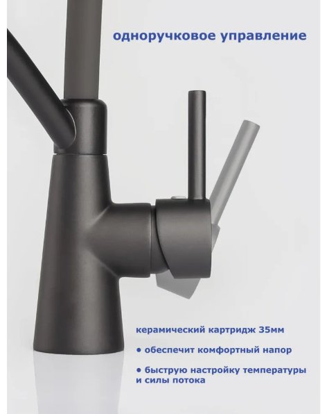 Смеситель с гибким изливом Accoona A4890TT-2, латунь, цвет графит купить,NaN