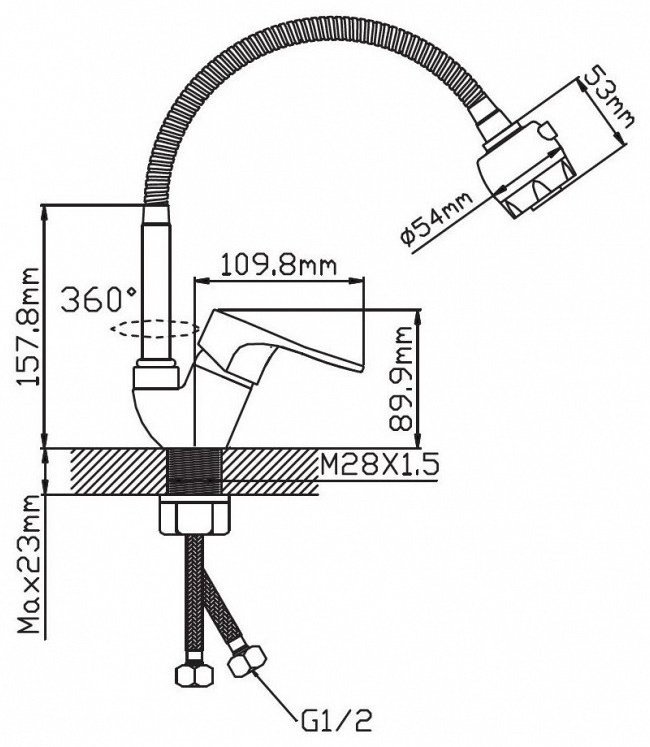 Смеситель с гибким изливом Potato P5832-4N, цинк, цвет хром купить,30300