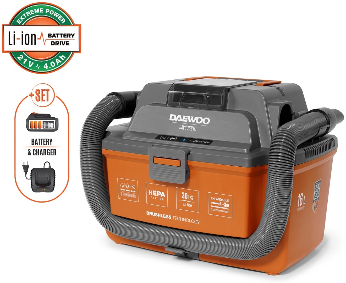 Строительный пылесос Daewoo DAVC 1621Li SET