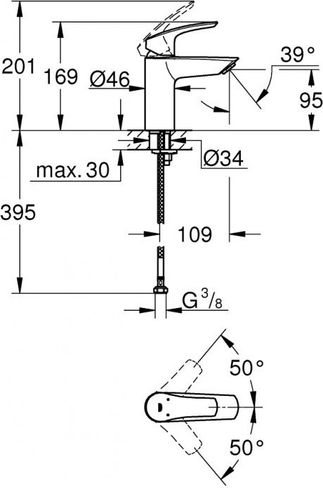 Смеситель для раковины (умывальника) Grohe 32467003, однозахватный купить,59600