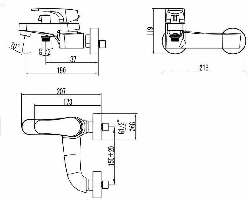 Смеситель для ванны с душем Lemark Shift LM4334C, однозахватный