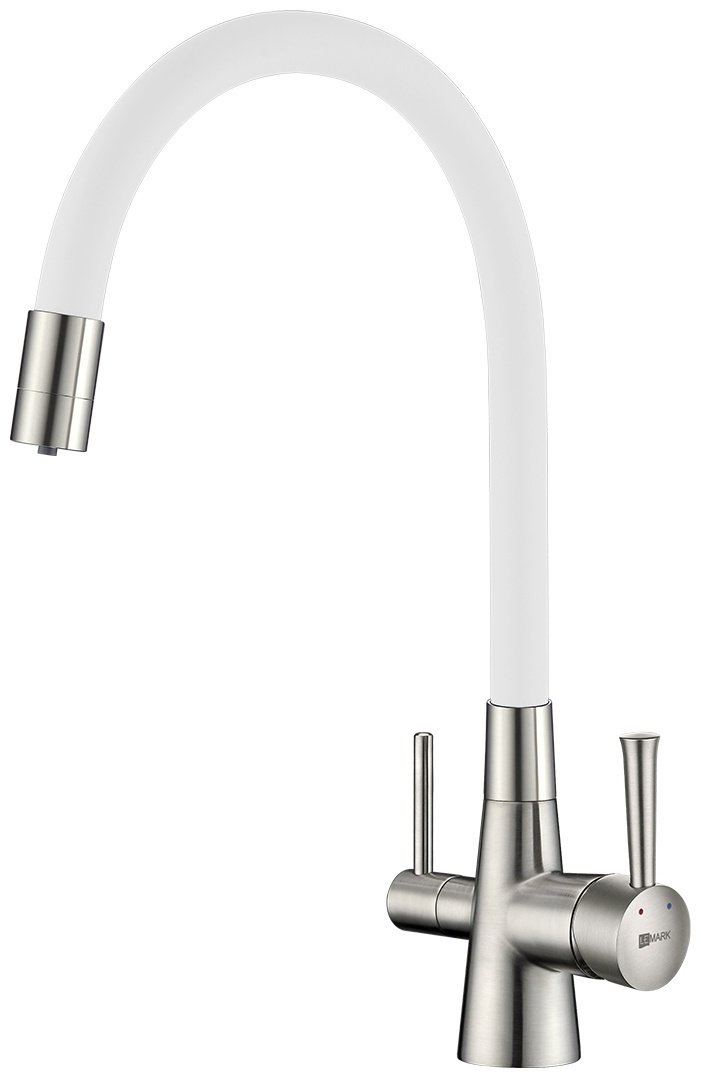 Смеситель с гибким изливом Lemark LM3075C, латунь, цвет белый, хром