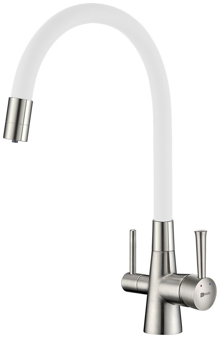 Смеситель с гибким изливом Lemark LM3075C, латунь, цвет белый, хром