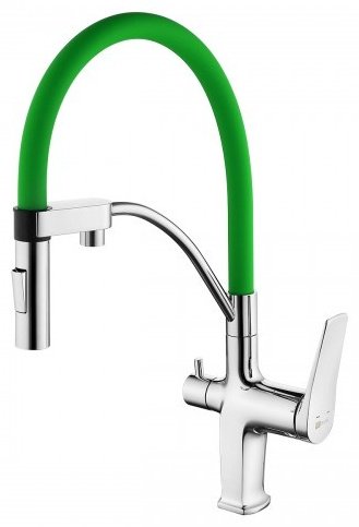 Смеситель с гибким изливом Lemark LM3074C, латунь, цвет зелёный, хром купить,NaN