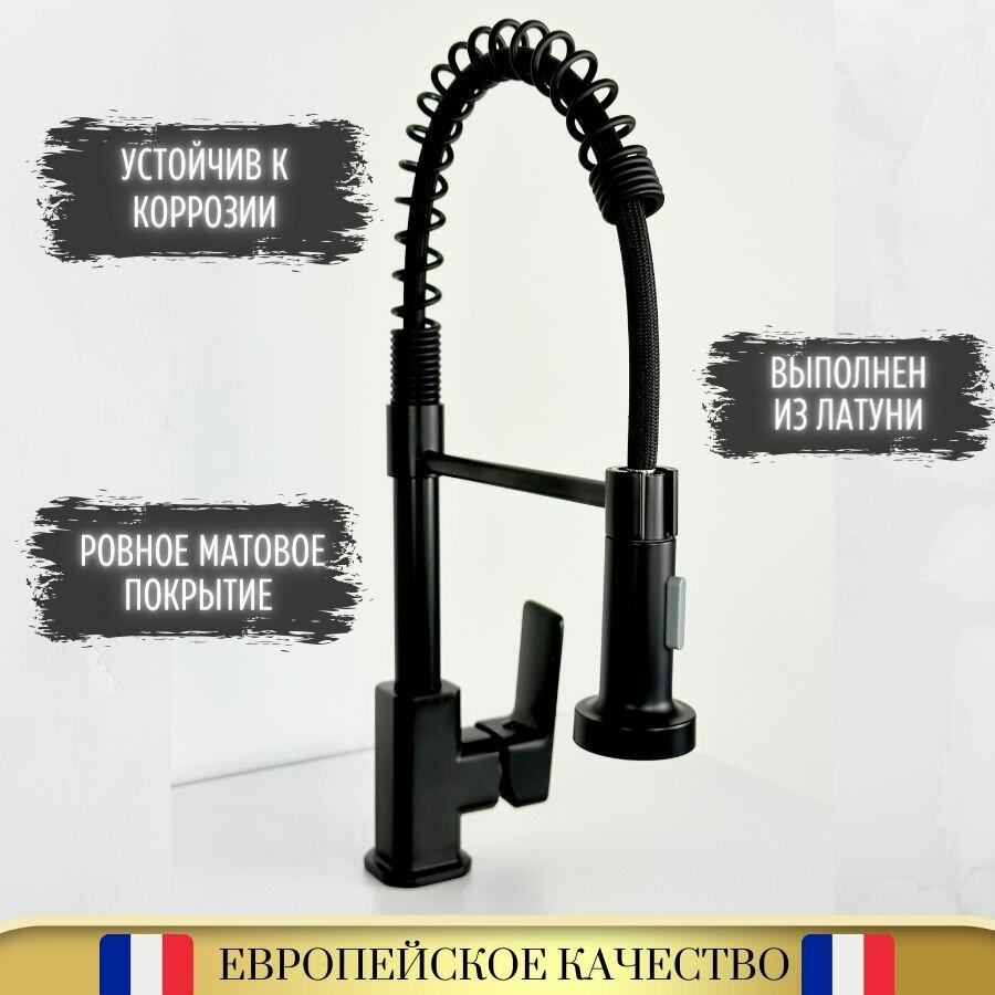 Смеситель с гибким изливом Accoona A44126F, латунь, цвет черный купить,NaN