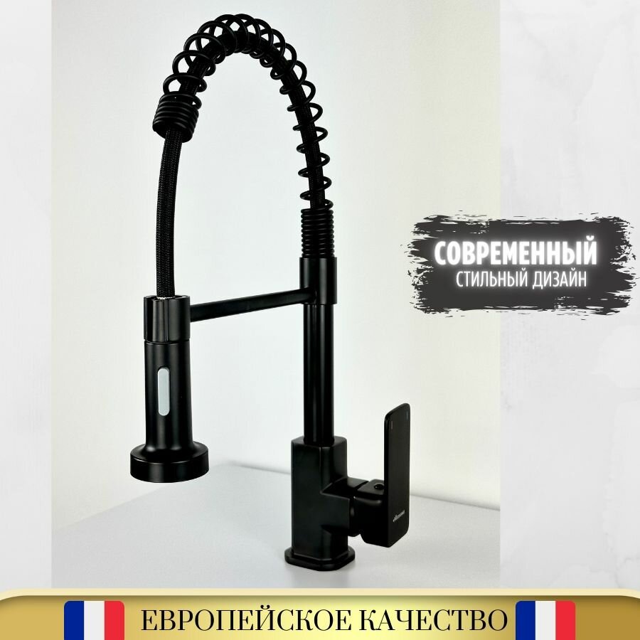 Смеситель с гибким изливом Accoona A44126F, латунь, цвет черный купить,NaN