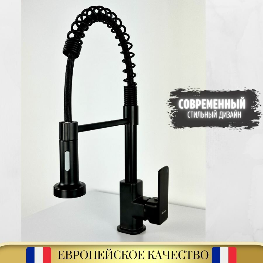 Смеситель с гибким изливом Accoona A44126F, латунь, цвет черный купить,NaN