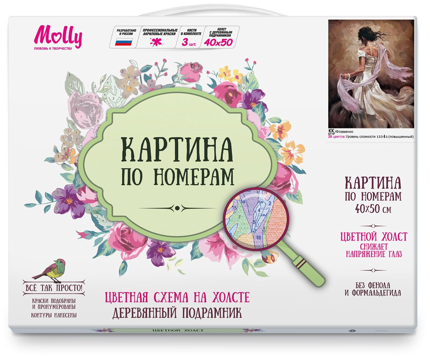 Картина по номерам с цветной схемой Molly Фламенко 40х50 28 цветов купить,NaN