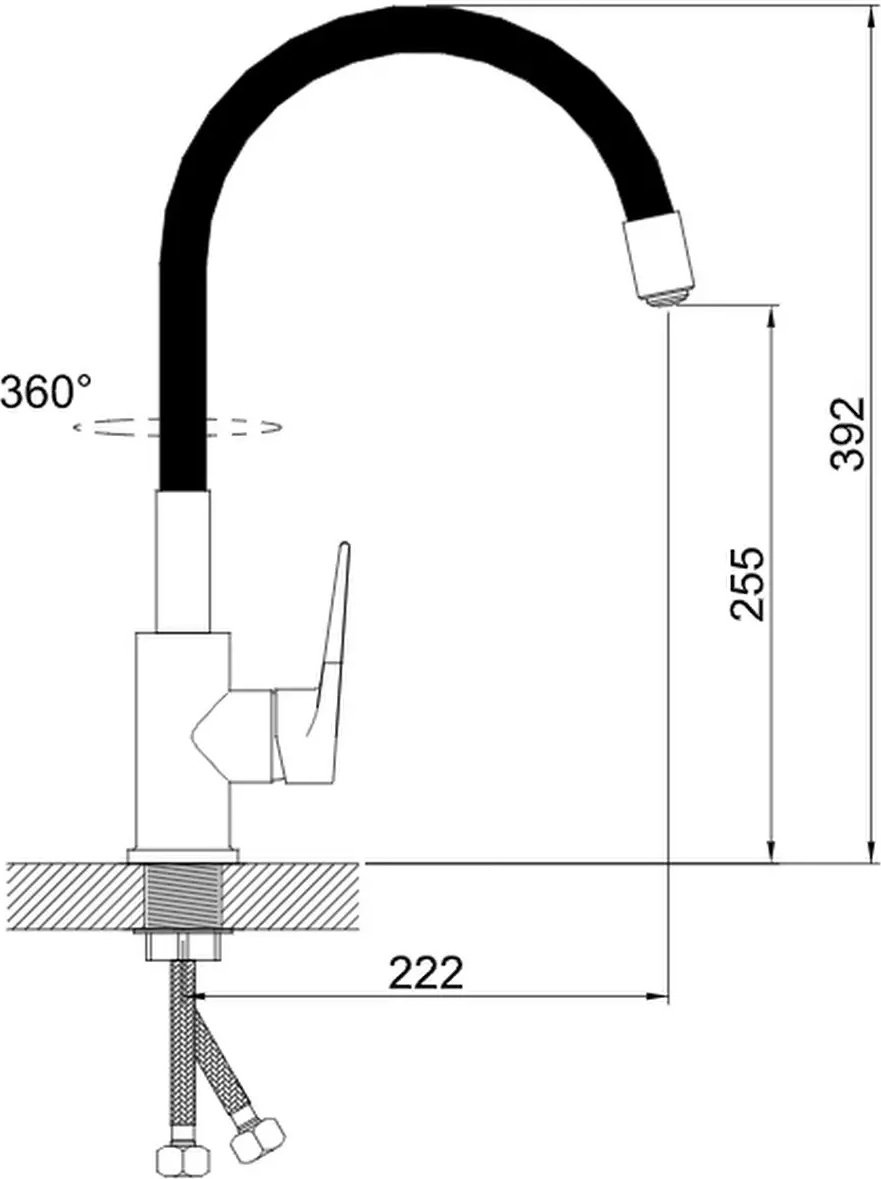 Смеситель с гибким изливом Potato P40236-6, цинк, цвет черный, хром купить,14900