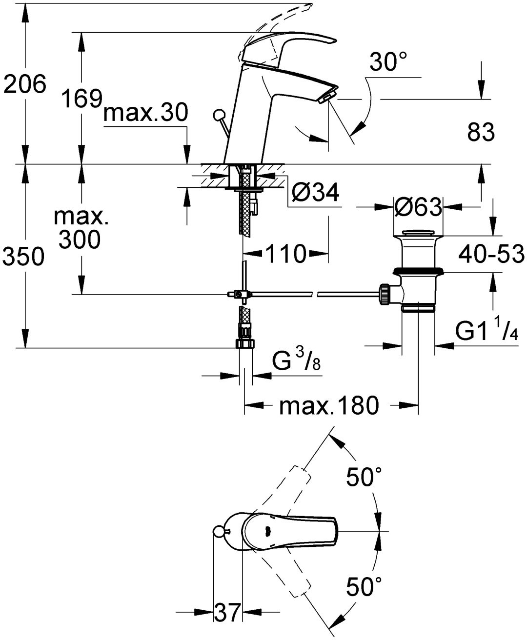 Смеситель для раковины (умывальника) Grohe Eurosmart 23322001, однозахватный купить,54770