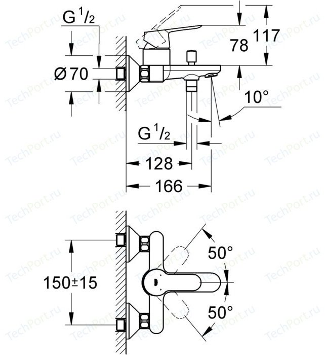 Смеситель для ванны с душем Grohe 23334000, однозахватный купить,83540
