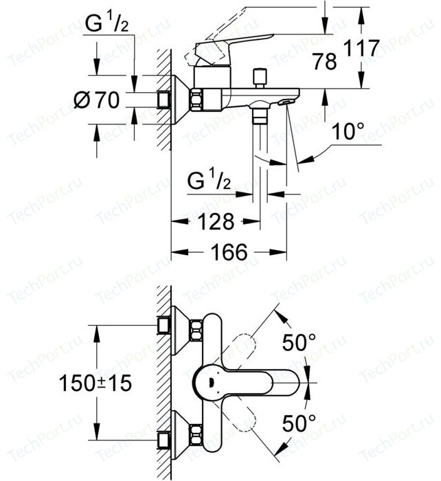 Смеситель для ванны с душем Grohe 23334000, однозахватный купить,83540