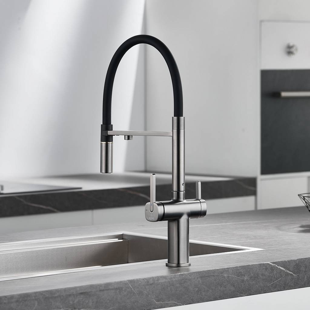 Смеситель с гибким изливом Rose R358T, латунь, цвет черный, стальной купить,NaN
