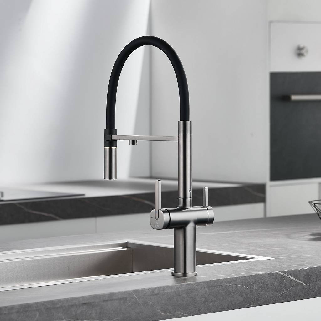 Смеситель с гибким изливом Rose R358T, латунь, цвет черный, стальной купить,NaN