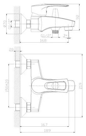 Смеситель для ванны с душем Rossinka T40-31, однозахватный купить,71900