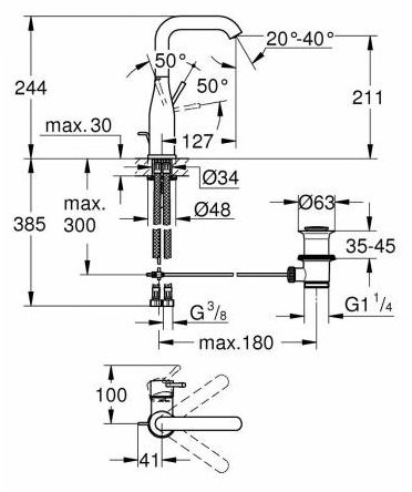 Смеситель для раковины (умывальника) Grohe Essence New 32628001 однозахватный купить,NaN
