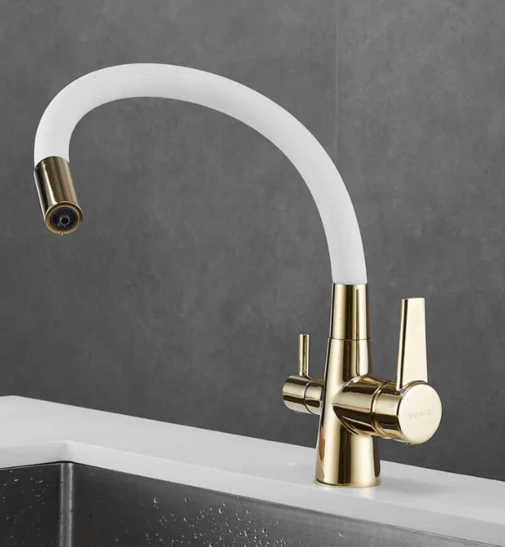 Смеситель с гибким изливом Shevanik S668E, латунь, цвет белый, золотой купить,NaN