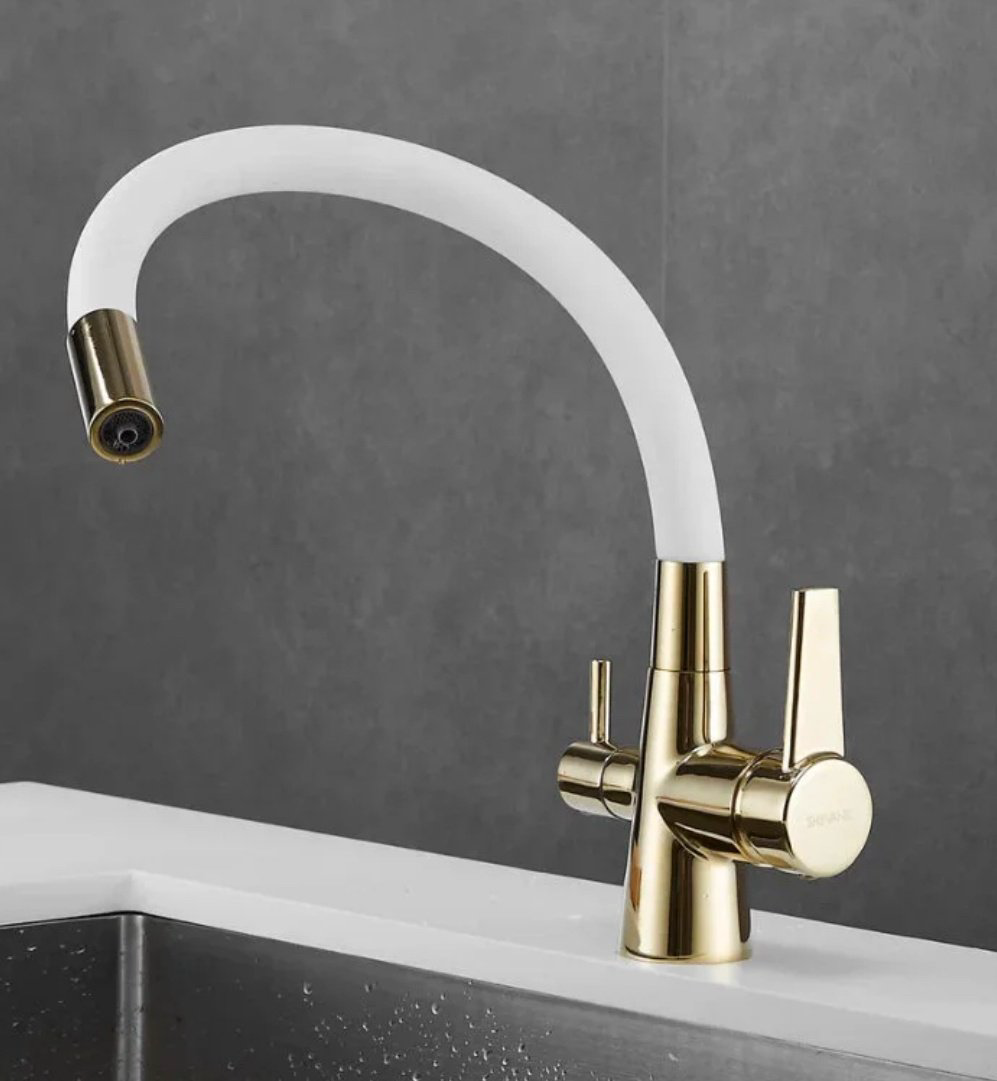 Смеситель с гибким изливом Shevanik S668E, латунь, цвет белый, золотой купить,NaN