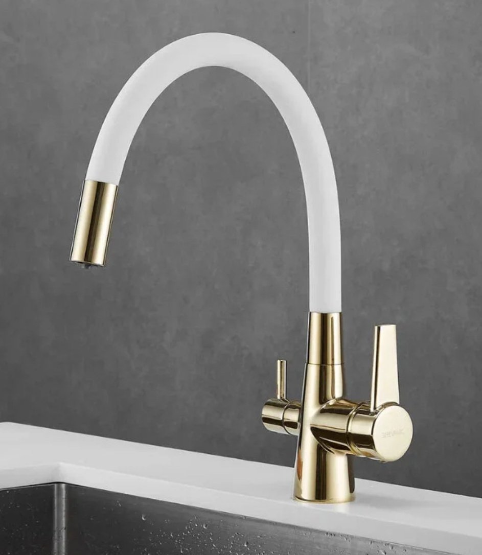 Смеситель с гибким изливом Shevanik S668E, латунь, цвет белый, золотой купить,NaN