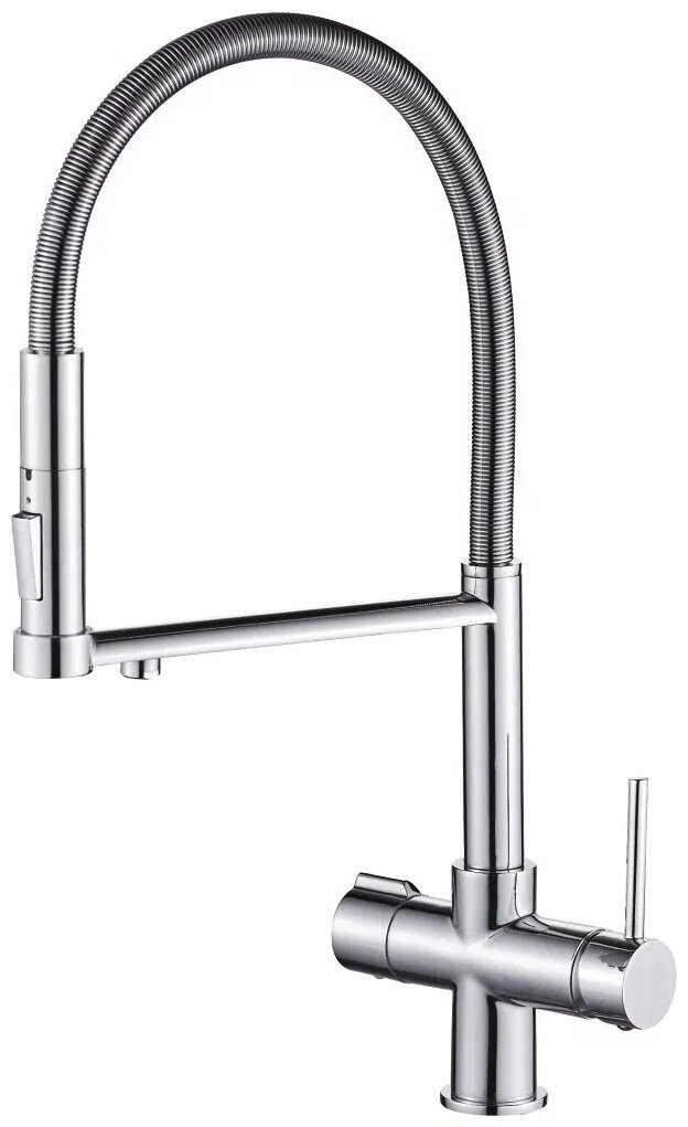Смеситель с гибким изливом Rose R758, латунь, цвет серебристый купить,NaN