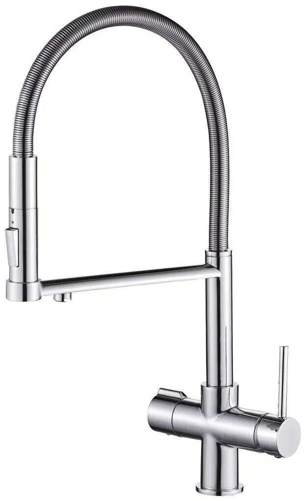 Смеситель с гибким изливом Rose R758, латунь, цвет серебристый купить,NaN