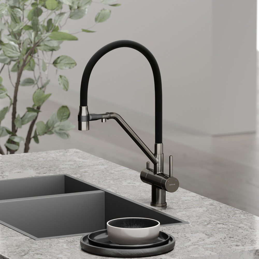Смеситель для кухни Sancos SC4003GG , латунь, цвет черный, стальной купить,312100