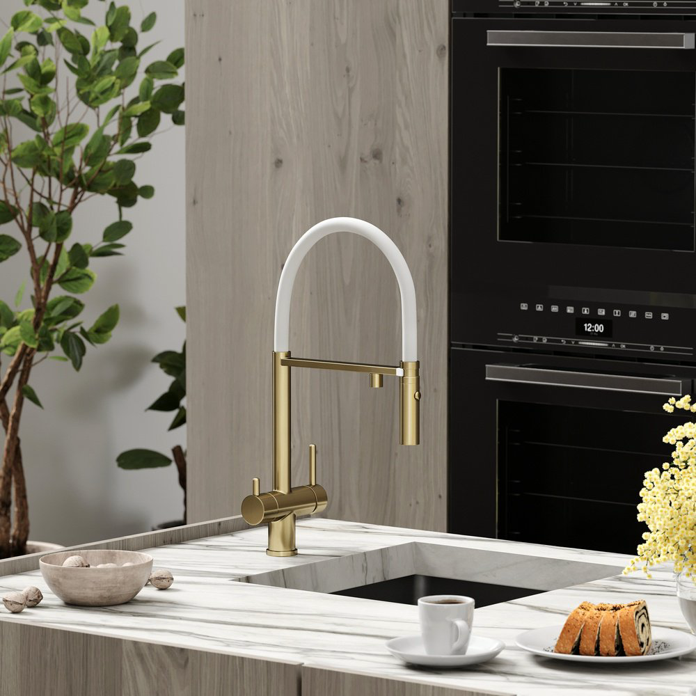 Смеситель для кухни Sancos SC4010BG, латунь, цвет белый, золотой - ForteMarket Смеситель для кухни Sancos SC4010BG, латунь, цвет белый, золотой купить,367652