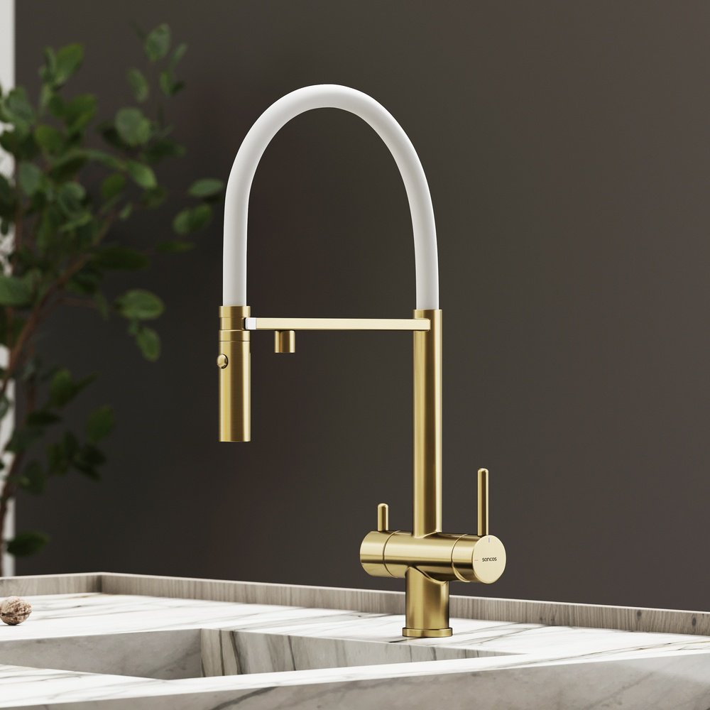 Смеситель для кухни Sancos SC4010BG, латунь, цвет белый, золотой