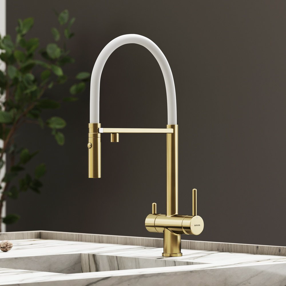 Смеситель для кухни Sancos SC4010BG, латунь, цвет белый, золотой - ForteMarket Смеситель для кухни Sancos SC4010BG, латунь, цвет белый, золотой купить,367652