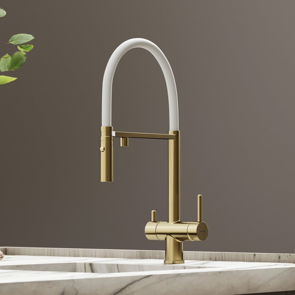 Смеситель для кухни Sancos SC4010BG, латунь, цвет белый, золотой