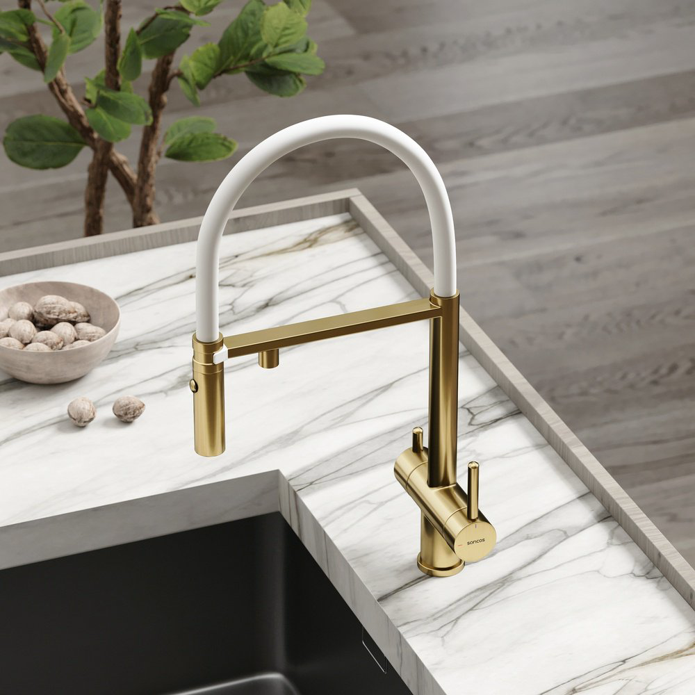 Смеситель для кухни Sancos SC4010BG, латунь, цвет белый, золотой - ForteMarket Смеситель для кухни Sancos SC4010BG, латунь, цвет белый, золотой купить,367652