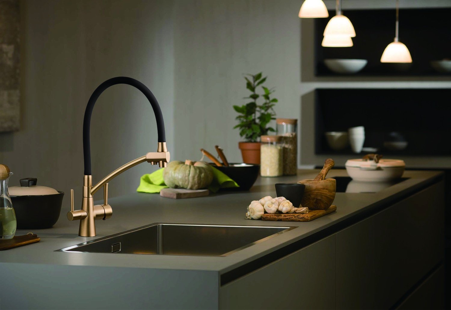 Смеситель для кухни Gappo G4398-1, латунь, цвет золотой, черный - ForteMarket Смеситель для кухни Gappo G4398-1, латунь, цвет золотой, черный купить,0